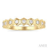 1/5 Ctw Hexagon Shape Link Round Cut Diamond Fashion Ring in 14K Yellow Gold